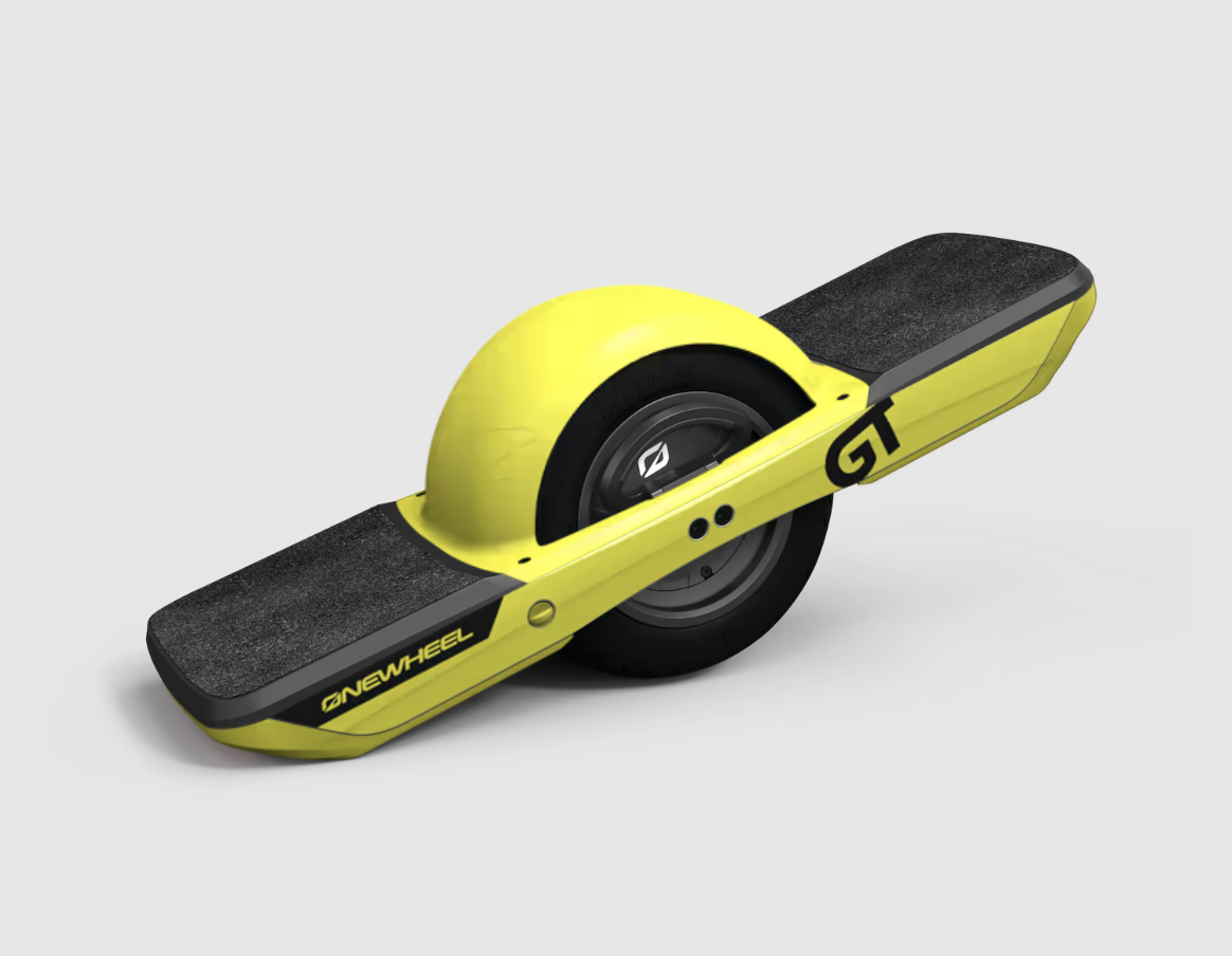 Onewheel GT with highlighter yellow accessories